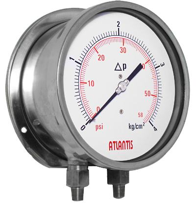MDX 全不鏽鋼波紋管式差壓錶 — 機械式指針差壓量測，適合過濾器壓差監控與液位量測